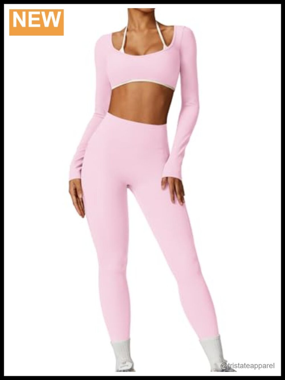 Women's Workout Set Seamless High Waist Leggings Long Sleeve Crop Top
